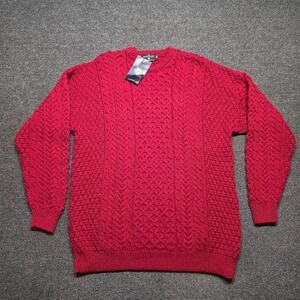 The Irish Store Aran Sweater Red Mens XXL Merino Wool Cable Knit Ireland NEW